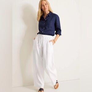 Tommy Bahama 100% Linen White Drawstring Elastic Waist Beach Pants L